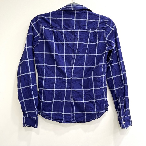 Frank & Eileen Barry Blue Plaid Cotton Button Down Crinkle Shirt Size XS - Picture 3 of 11